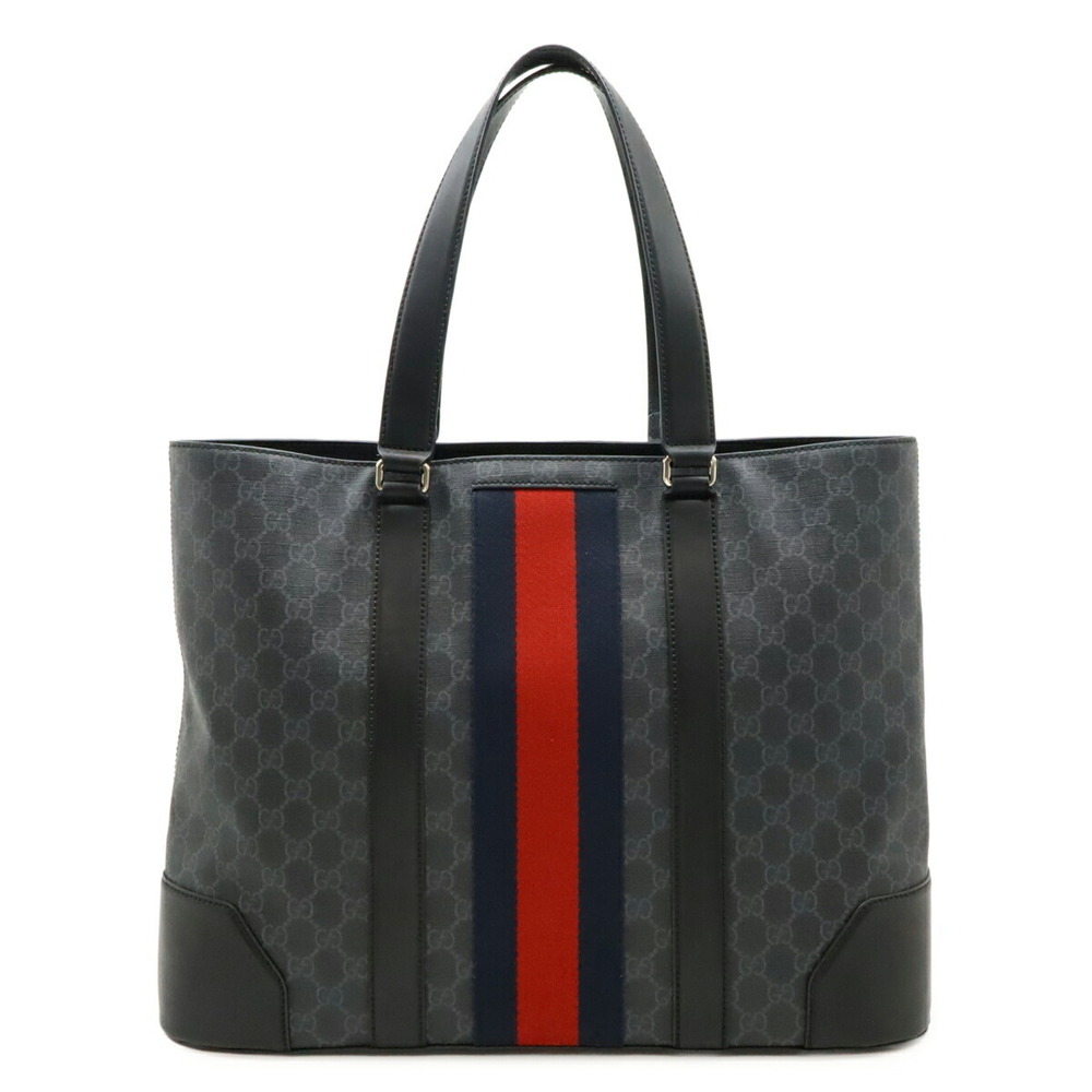 Gucci GG Supreme Sherry Tote Bag Shoulder Leather Black